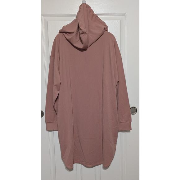 Halara Dress Large Rose Pink Hooded Sweatshirt V Neck Pocket Waffle Knit Casual - Picture 10 of 16